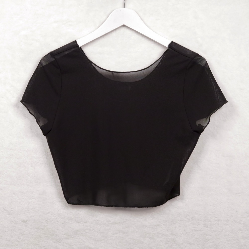 FREE PEOPLE MOVEMENT Sheer Mesh Short Sleeve Crop Top Activewear Black Sz XL